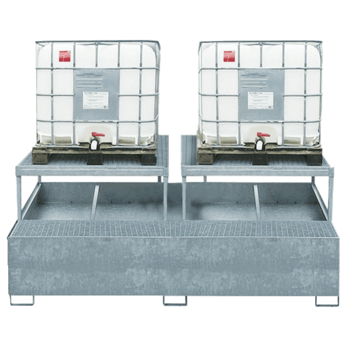 BACIA DE RETENÇÃO EM AÇO GALVANIZADO PARA 2 GRG COM BANDEJA DISPENSADORA – IBC2DGE